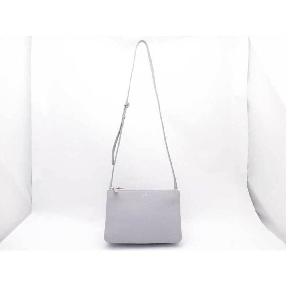 Celine Trio Crossbody Shoulder Bag Gray Gold Leather - Picture 2 of 4